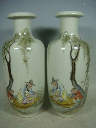 A Pair of Famille Porcelain Vases