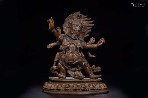 17-19TH CENTURY, A ROSEWOOD MANHAKALA STATUE, QING DYNASTY