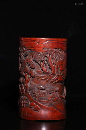 17-19TH CENTURY, A STORY DESIGN OLD BAMBOO BRUSH POT, QING DYNASTY