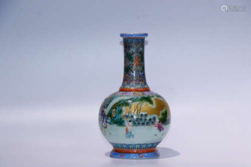 A KID&FLORAL PATTERN FALANG COLOUR VASE