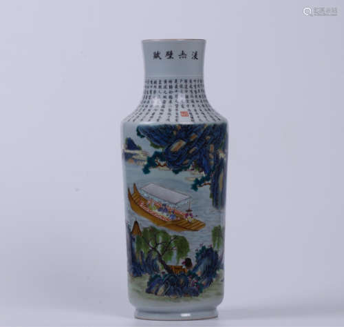 A LANDSCAPE&FIGURE PATTERN FAMILLE ROSE VASE