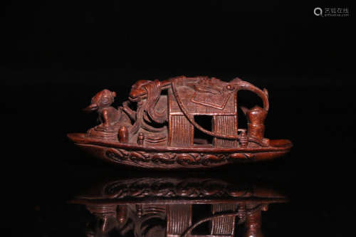17-19TH CENTURY, A BOAT DESIGN OLD BAMBOO ORNAMENT, QING DYNASTY