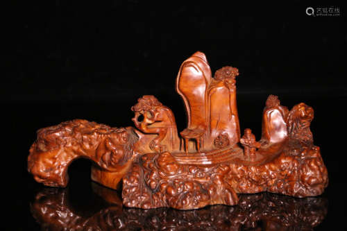 17-19TH CENTURY, A STORY DESIGN BOXWOOD ORNAMENT, QING DYNASTY