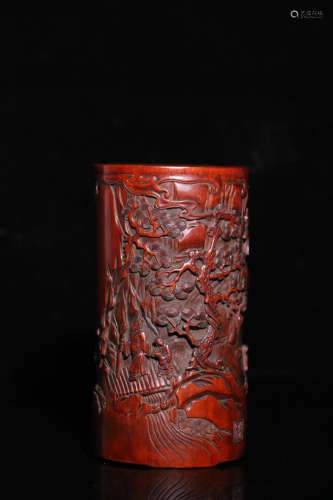 17-19TH CENTURY, A STORY DESIGN OLD BAMBOO BRUSH HOLDER, QING DYNASTY
