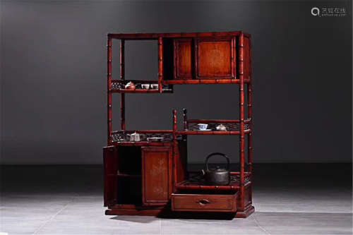 A RED PAINT BAMBOO CABINET