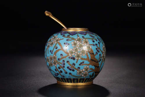 17-19TH CENTURY, A PLUM&POEM PATTERN CLOISONNE WATERPOT, QING DYNASTY