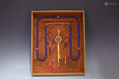 17-19TH CENTURY, A STRING OF LAPIS LAZULI&CORAL BEADS, QING DYNASTY