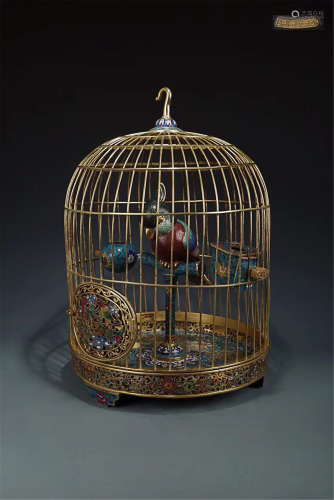 17-19TH CENTURY, A BRONZE&CLISONNE BIRDCAGE, QING DYNASTY