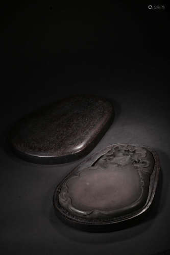 17-19TH CENTURY, A LOTUS&TURTLE PATTERN INKSTONE, QING DYNASTY