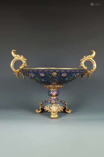 A GILT-CLOISONNE ENAMEL FRUIT TRAY, QIANLONG MARK