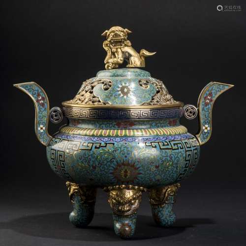 AN ARCHAISTIC CLOISONNE GILTED CENSER