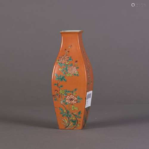 A FAMILLE ROSE ORANGE-GROUND VASE