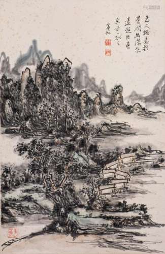 A CHINESE SCROLL PAINTING, AFTER HUANG BINHONG