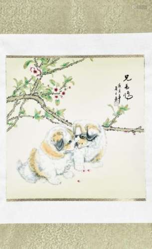 A CHINESE SCROLL PAINTING OF DOGS
