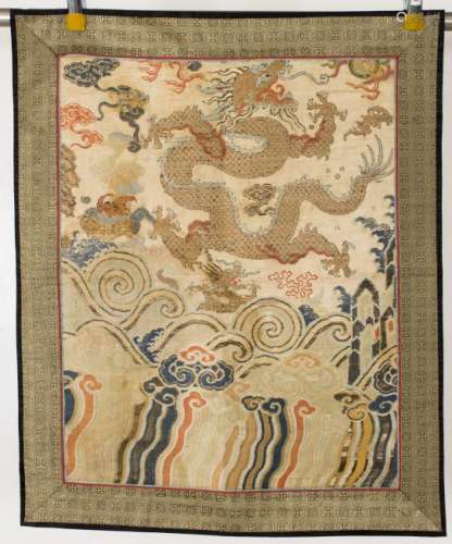 CHINESE SILK EMBROIDERY DRAGON PANEL