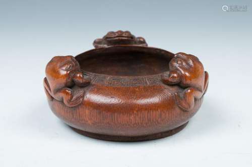 CARVED BAMBOO 'FROG' WATERPOT