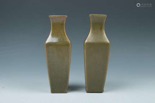 PAIR OF TEA-DUST  GLAZED VASES