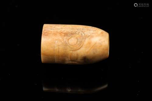 JADE MASK CARVED TUBULAR LONGSHAN BEAD