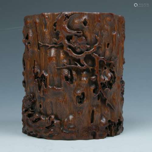 CARVED BAMBOO BRUSH POT, QING