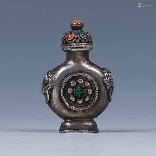 CHINESE SILVER FOUR-SECTION SNUFF BOTTLE, QING