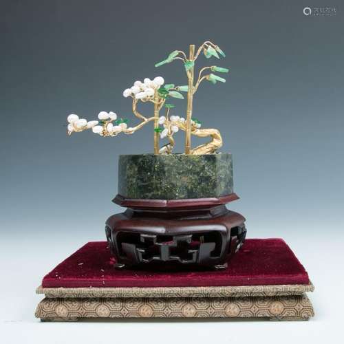 HARSTONE, PEARL & GOLD MINIATURE TREE, MID 20TH C.