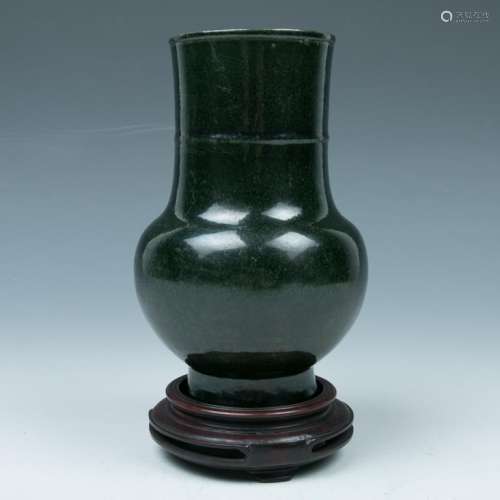 GREEN GLAZED VASE WITH STAND