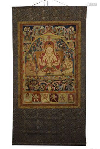 CHINESE EMBROIDERY THANGKA OF FOUR ARM GUANYIN