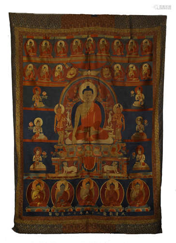 TIBETAN EMBROIDERY THANGKA OF SEATED SAYKAMUNI