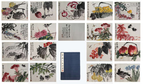 EIGHTEEN PAGES OF CHINESE ALBUM PAINTING OF INSECT AND FLOWER