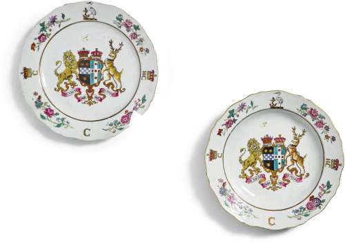 TWO CHINESE EXPORT ARMORIAL PLATES, QING DYNASTY, QIANLONG PERIOD, CIRCA 1772