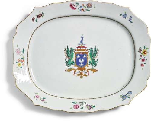 A CHINESE EXPORT ARMORIAL PLATTER, QING DYNASTY, QIANLONG PERIOD, CIRCA 1757