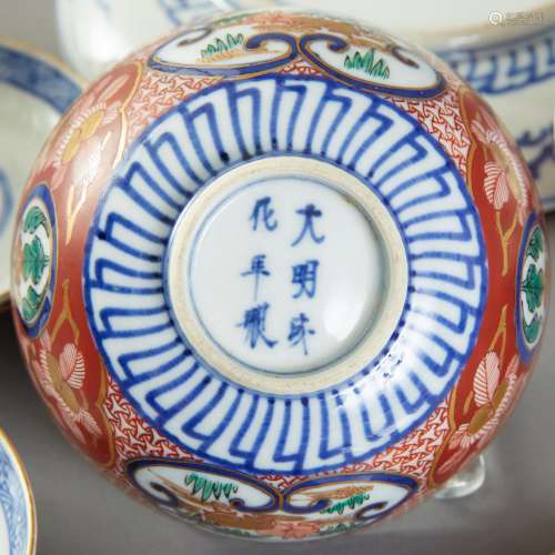 Set of Japanese Imari Dishes with Blue Underglazed Mark