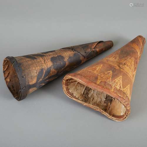 Group of 2 Ojibwe Birchbark Moose Calls Early 20th c.