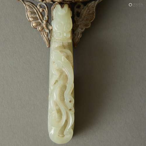 Group of 2 Chinese Jade Belt Hook Handled Mirrors Silver
