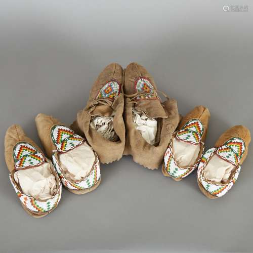 3 Pairs 20th c. Beaded Moccasins Ojibwe Sioux