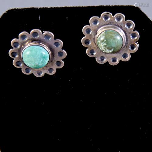 5 Pair Navajo Sterling and Turquoise Earrings Fred Harvey Era
