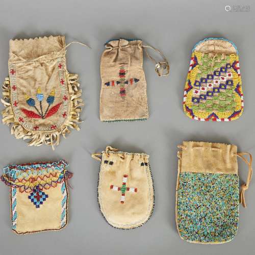 Group of 6 Native American Beaded Pouches Early 20th c.
