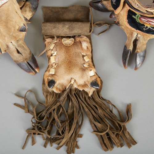 2 Northern Plains Beaded Hoof Bags with Deer Bag Late 19th c.