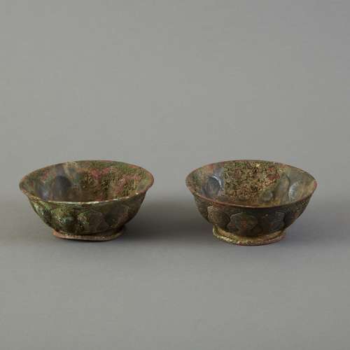 Pair Chinese Tang Dynasty Style  Metal Bowls
