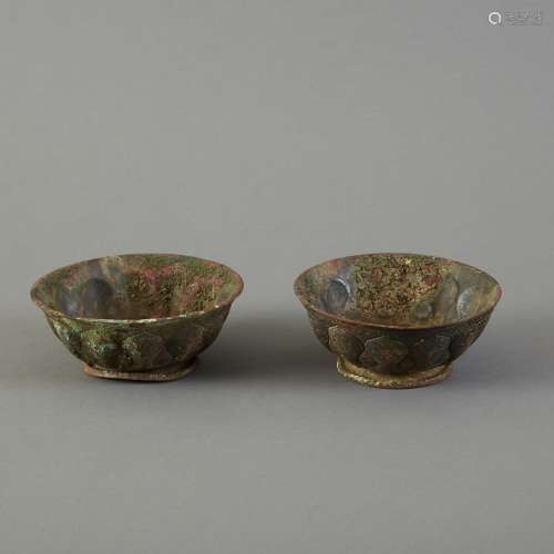 Pair Chinese Tang Dynasty Style  Metal Bowls