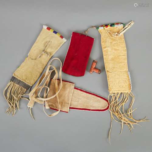 Group of 3 Native American Beaded Pipe Bags and 1 Belt Pouch with Pipe