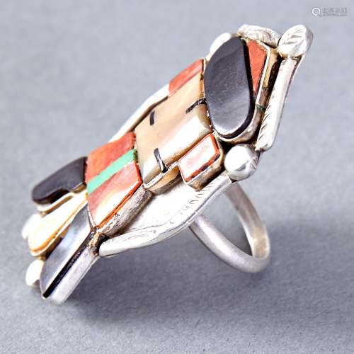 Zuni Sterling and Inlay Bracelet Necklace and Ring Set
