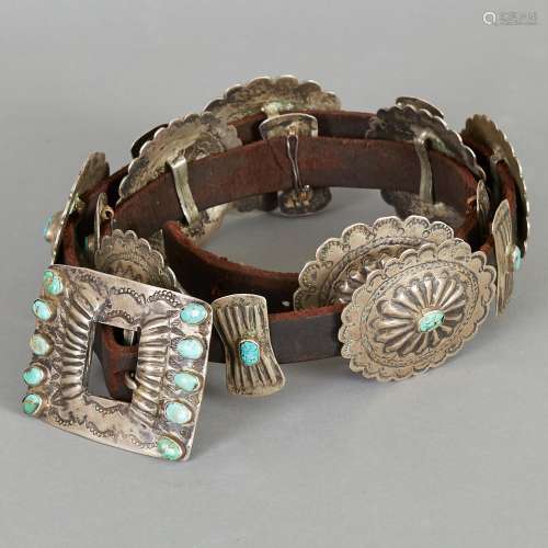 Concho Belt with Turquoise Early 20th c.