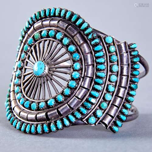 Zuni Sterling and Turquoise Petit Point Bracelet