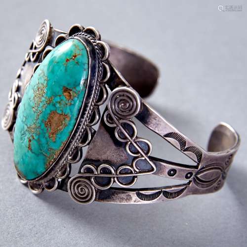 Navajo Ingot Silver and Turquoise Bracelet