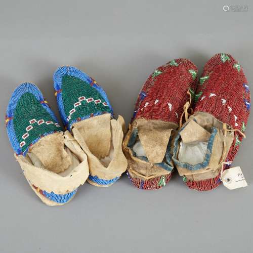 2 Pairs Late 19th c. Beaded Moccasins