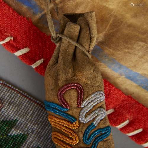 Group of Native American Beaded Items and Parfleche
