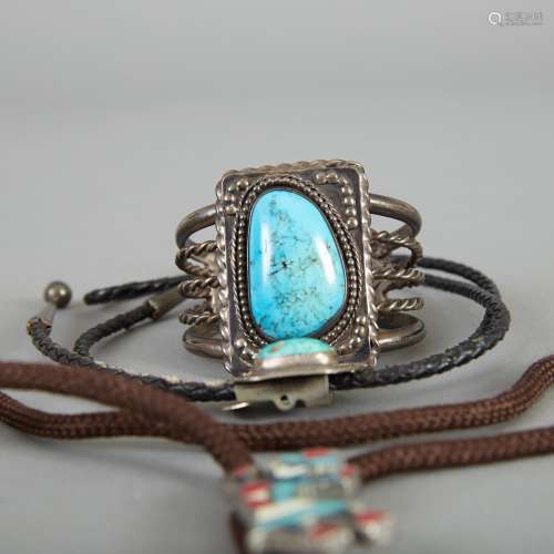 Group of 3 Pieces Navajo & Zuni Silver & Turquoise Jewelry