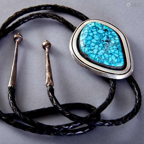 Navajo Sterling Silver Turquoise Bolo Tie William Vandever