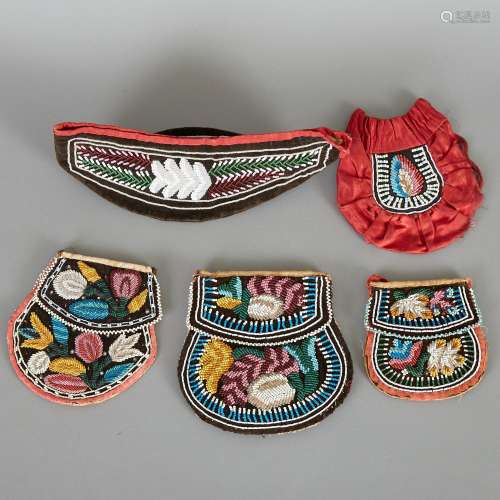 Group of Iroquois Beaded Bags and Cap Late 19th c.
